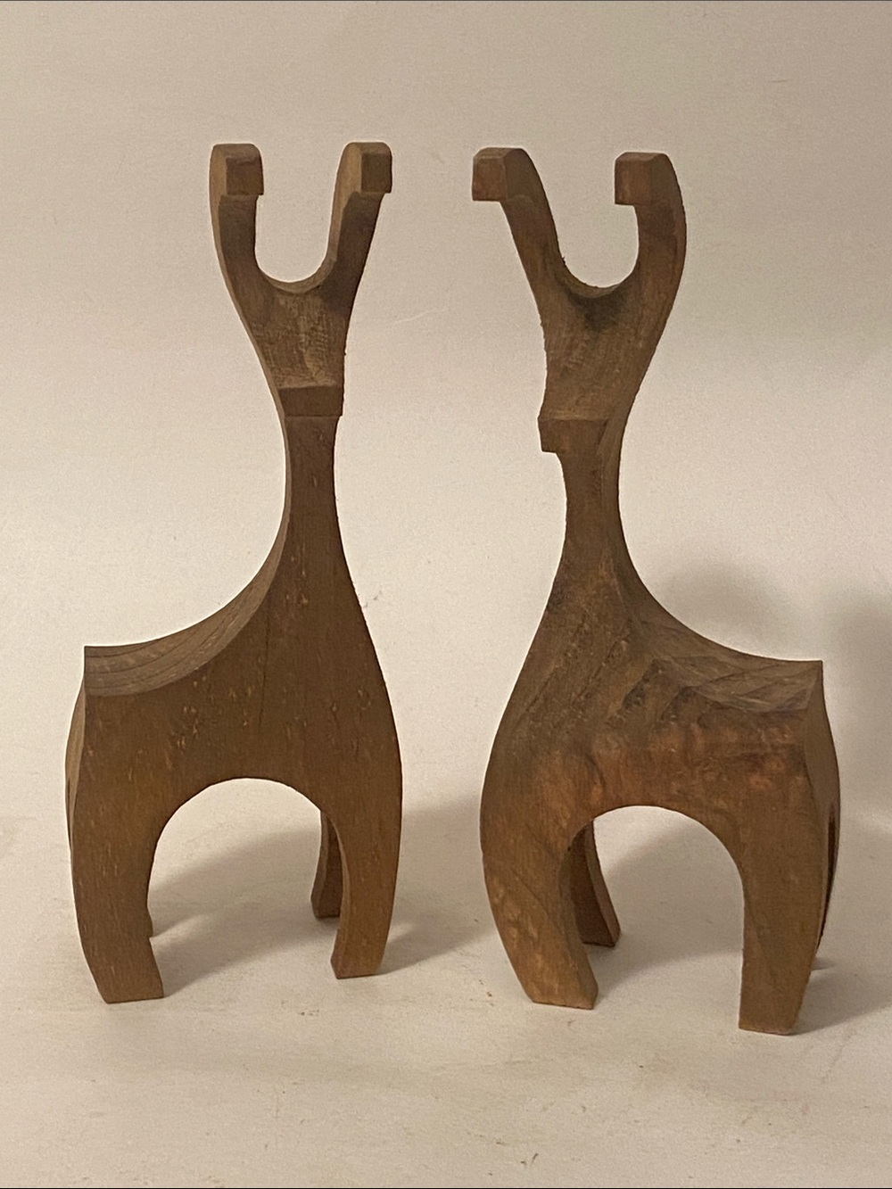 2 VTG Christmas Danish Modern MCM Wooden Carved Reindeer Couple Figurines 7”